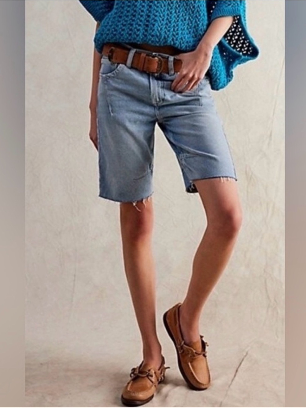 NWOT Free People We The Free Ghost Town High Rise Long Denim Shorts Size 26